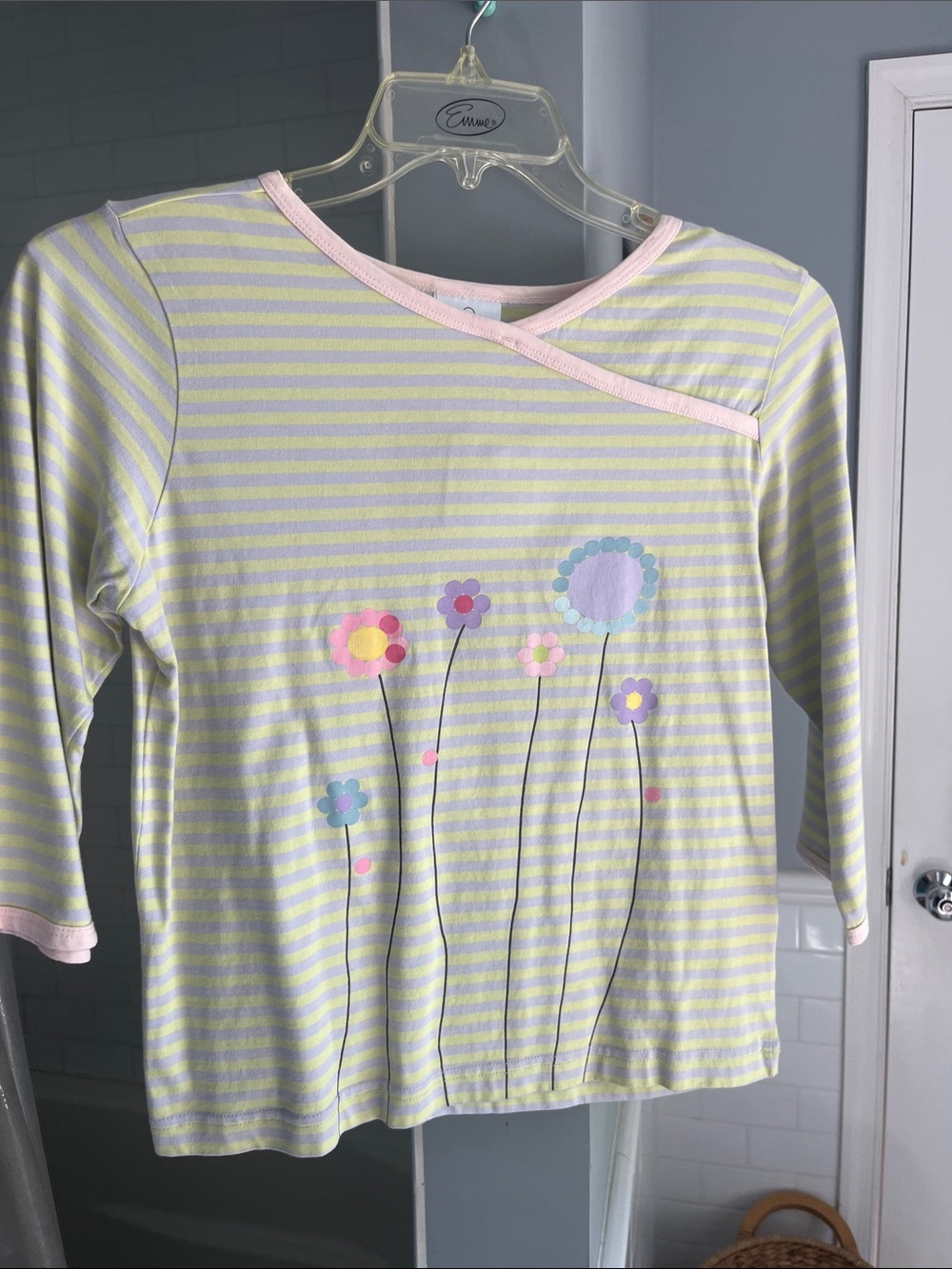 Hanna Andersson Floral Pastel Stripe Cotton Top - 160